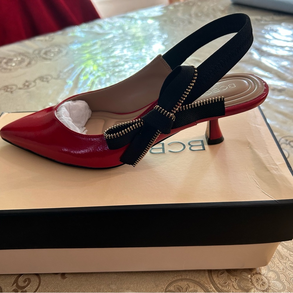 BCBGeneration Red and Black Slingback Heels